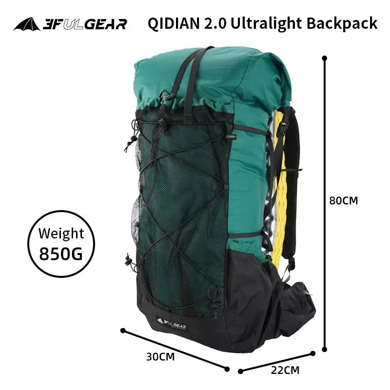 3F UL Gear Lightweight Waterproof Hiking Backpack 40+16L Outdoor Camping Travel Climbing Trekking Rucksack with Adjustable Strap
