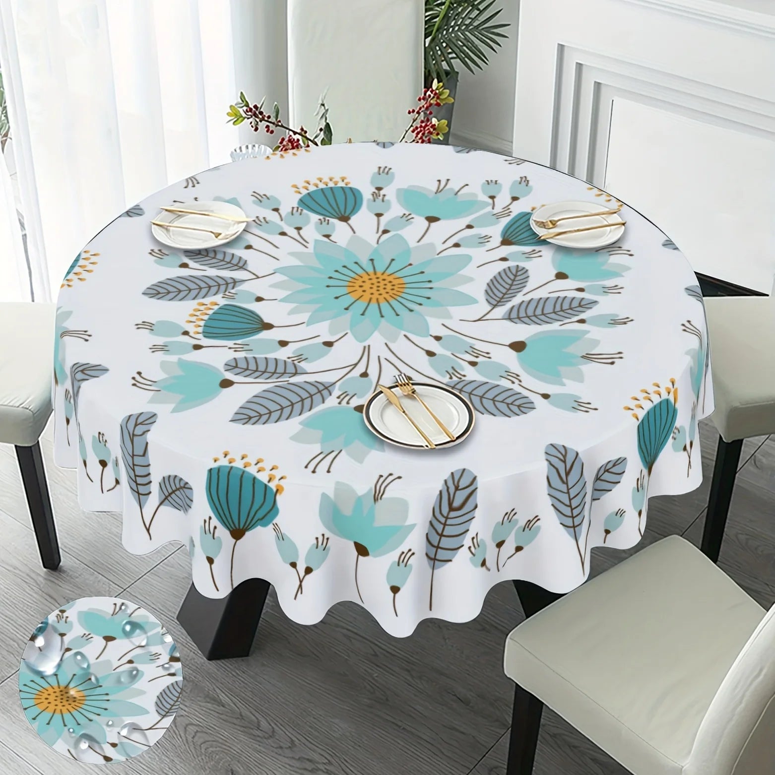1pc Floral Round Tablecloth 152.4 Cm Farmhouse Rustic Tablecloth Spring Summer Tablecloth Boho Flowers Outdoor And Indoor Party