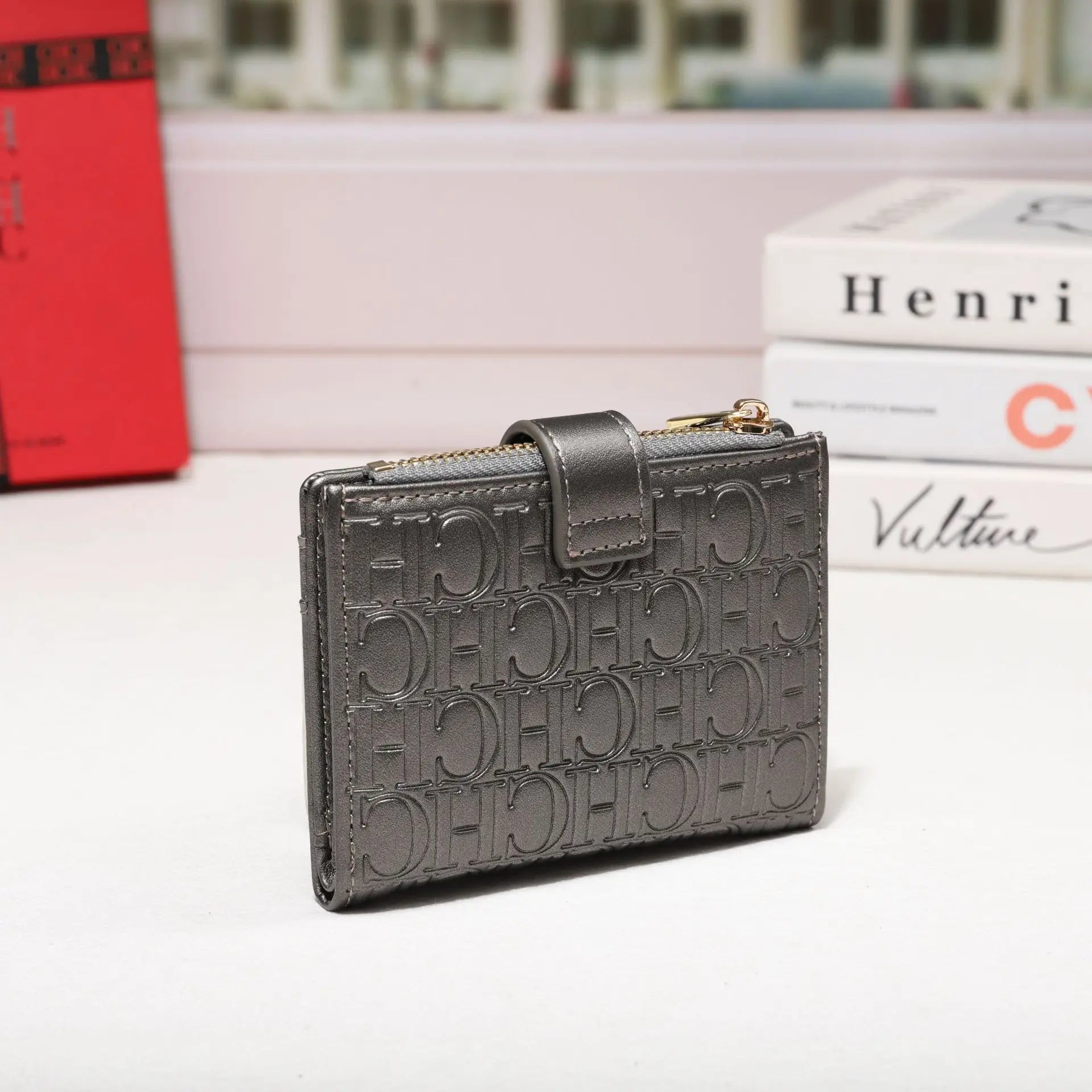 Cartera CH Luxury Classic plegable pequeña y ligera para mujer, cartera retro con estampado, mini tarjetero, monedero multifunción para tarjetas de identificación