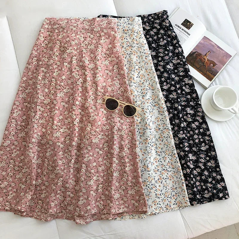 Woman Skirt Summer New Korean Ins Fashion Temperament Gentle Vintage Floral Slim Versatile High Waist Female Skirt