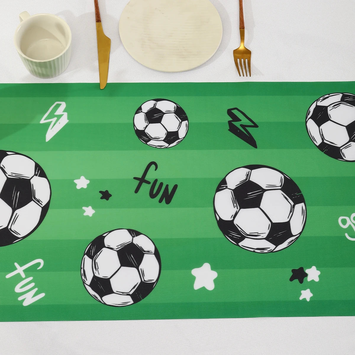 180x35cm Camino de Mesa de Fútbol, Decoraciones de Poliéster, Mantel de Fútbol, Decoraciones de Fiesta de Cumpleaños de Fútbol, Decoración Temática Deportiva