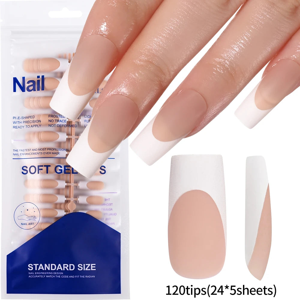 120 Uñas postizas acrílicas hechas a mano con diseño de ataúd de color rosa ombré, brillo, diseño degradado, artificiales
