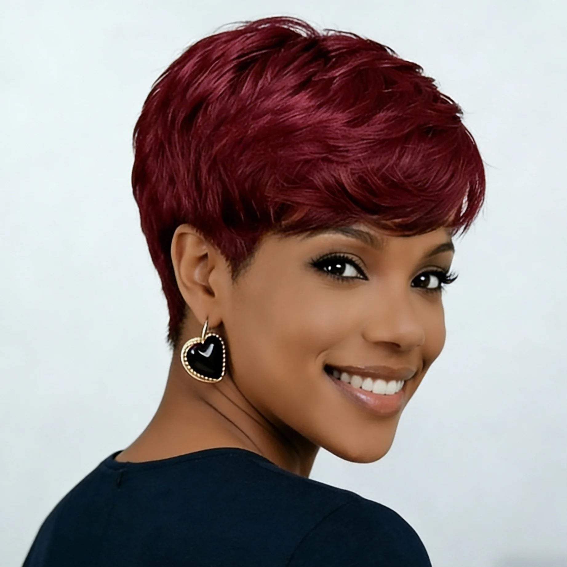 Perruque Pixie Cut bordeaux 99J pour femmes, perruque courte droite en cheveux humains de 6 pouces, fabriquée à la machine