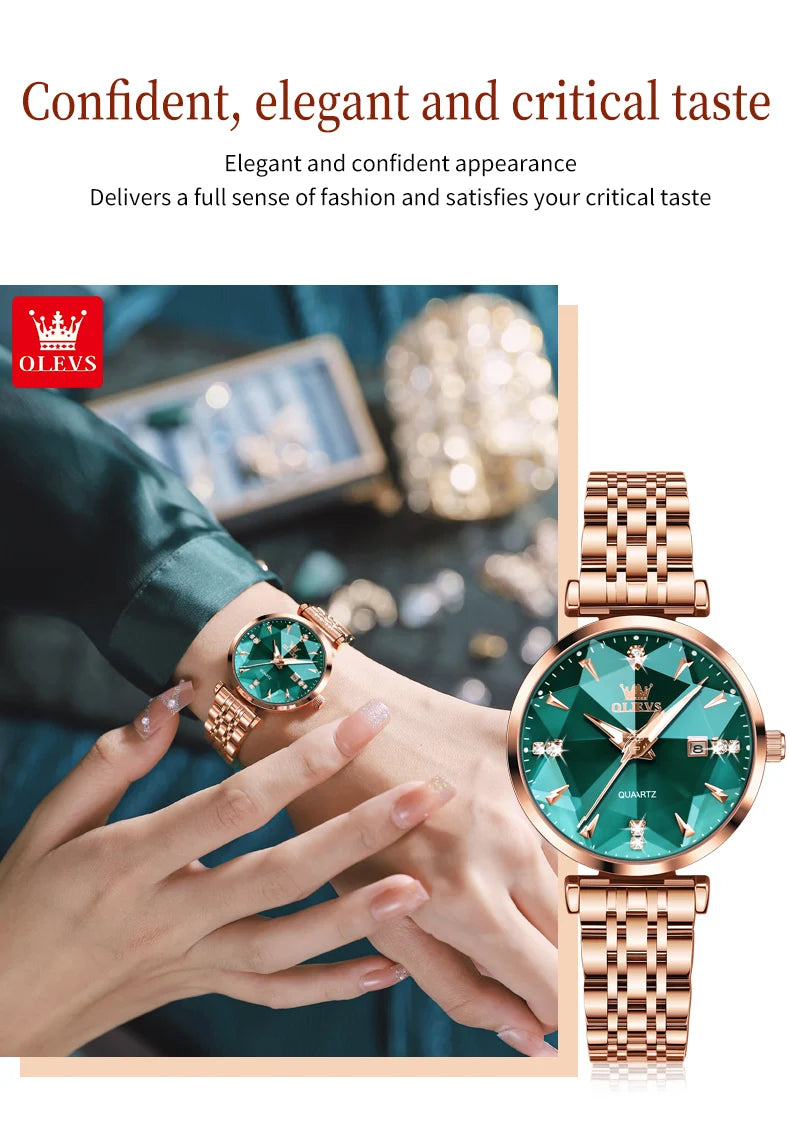 OLEVS 5536 Reloj de mujer de alta calidad con diseño de joyas elegantes, reloj de cuarzo impermeable, reloj de lujo de oro rosa para mujer Reloj Mujer