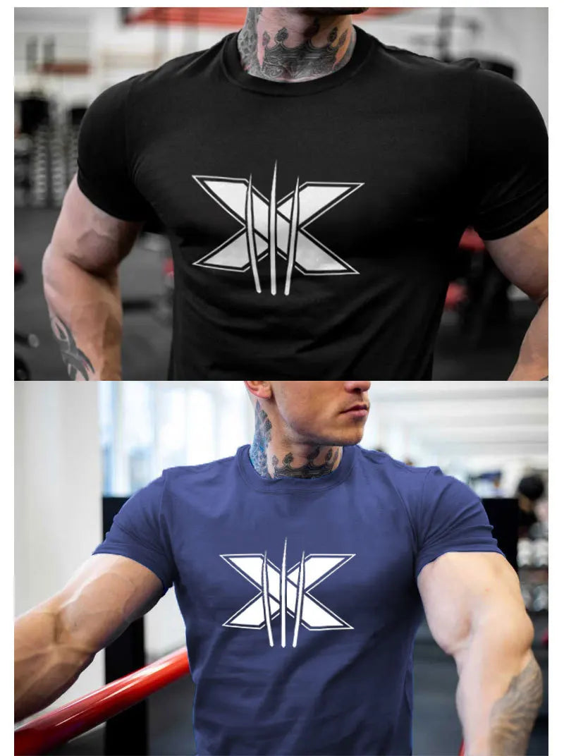 Ropa de gimnasio para hombre, camiseta de manga corta de algodón deportivo, para correr, entrenamiento, ajustada, estampada, sudadera, camisetas casuales