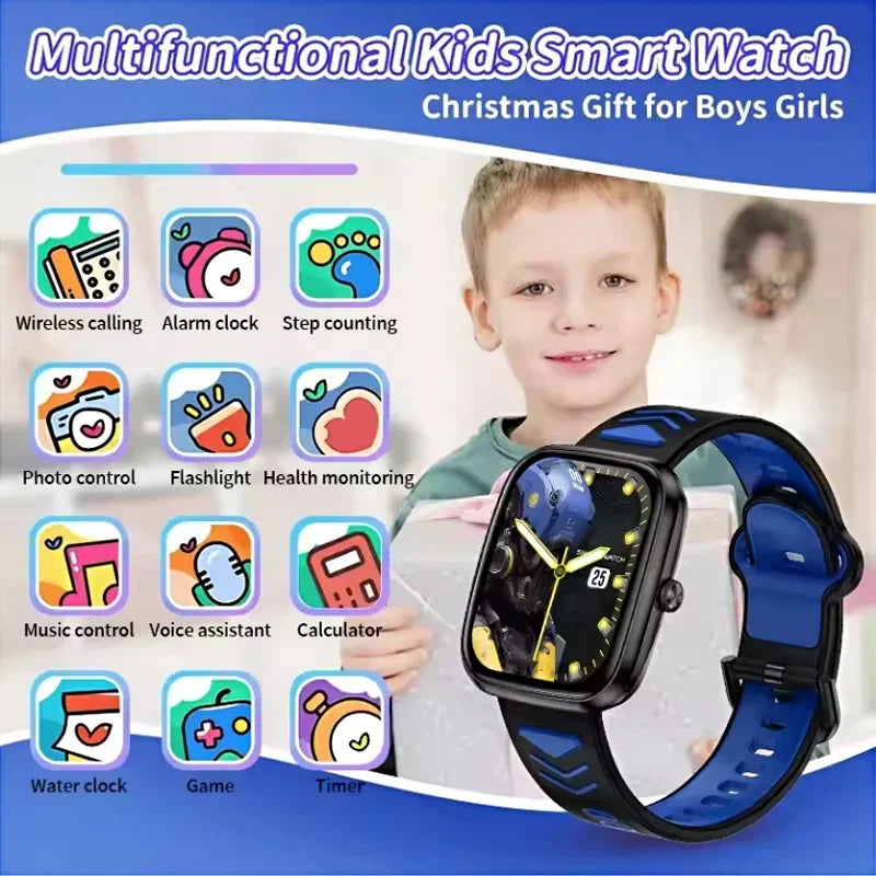 Montre connectée pour enfants, écran tactile HD de 1,75 pouce, bracelet connecté pour jeux et musique, cadeau idéal pour garçons et filles, compatible avec iOS et Android