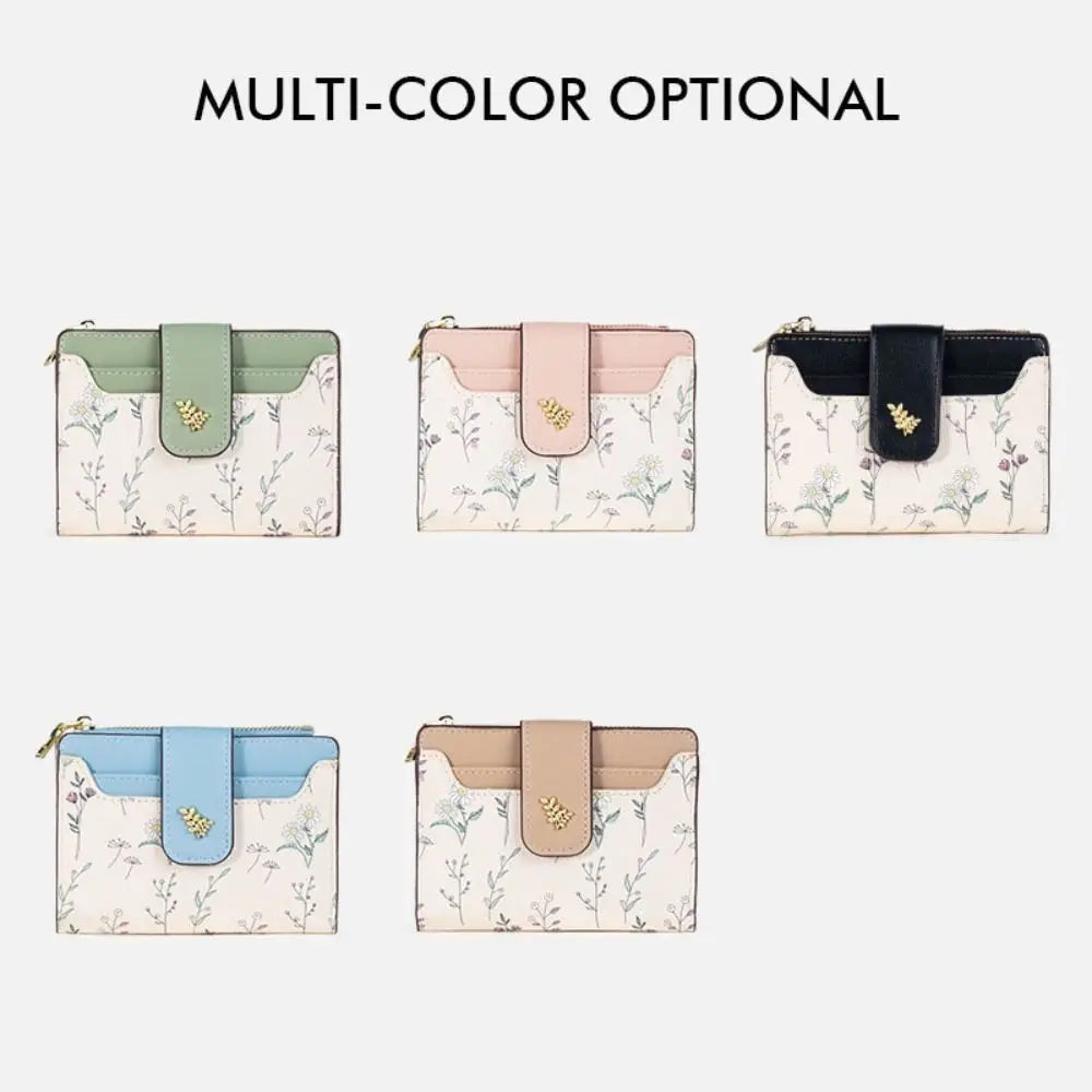 Cartera corta de piel sintética fina INS, monedero con cremallera para varias tarjetas, cierre de flores pequeñas, bolsa para tarjetas, cartera con cremallera para mujer/niña