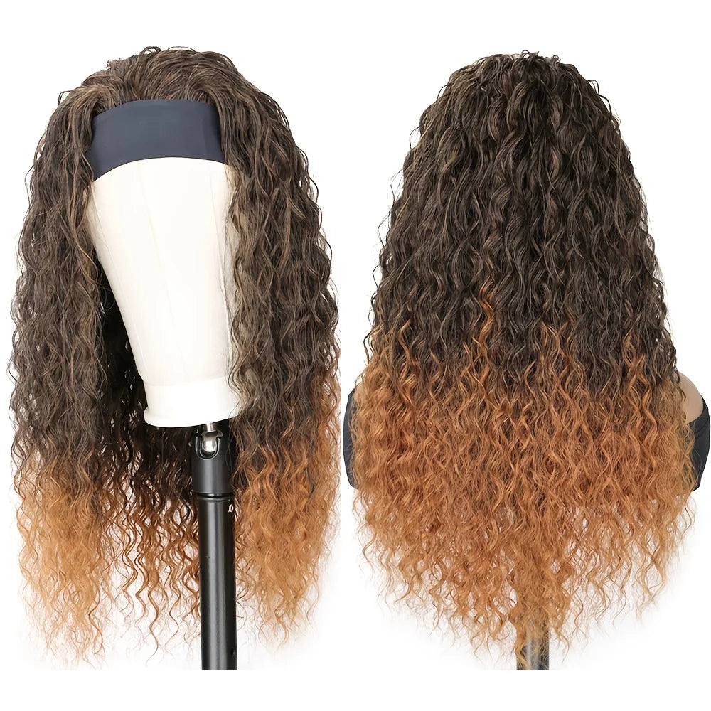 Peluca de diadema sintética de onda profunda, natural, suave, rizada, ondulada, sin pegamento, transpirable, ajustable, para mujer