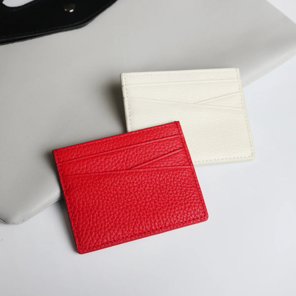 Tarjetero de lujo 100% cuero genuino para negocios, hombres, identificación, estuche para tarjetas de crédito, moda, regalo para mujeres, mini cartera delgada