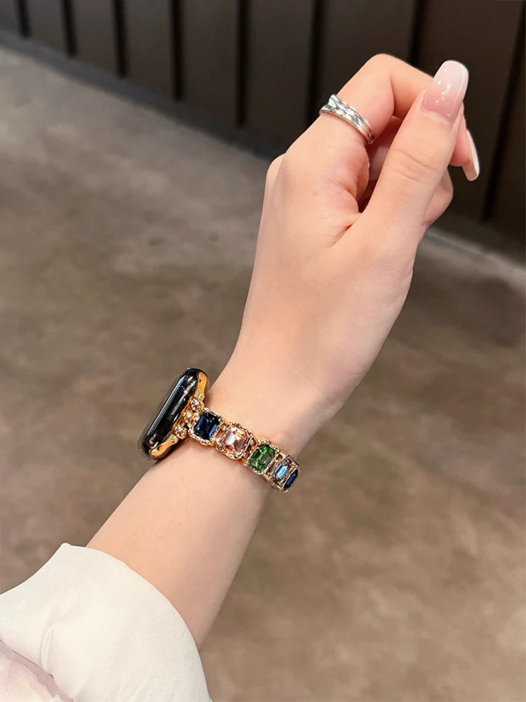 Banda de Diamantes Elástica para iWatch Ultra 10 9 8 7 6 5 Se 4 Correa de Metal para Mujer para Apple Watch 38mm 40mm 41mm 42mm 45mm 46mm 49mm