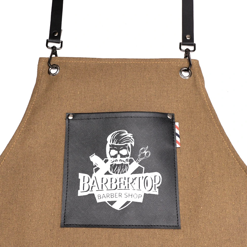 Delantales de barbero, uniforme de cocina para peluquero, delantal impermeable de tela con bolsillo para salón de barbería