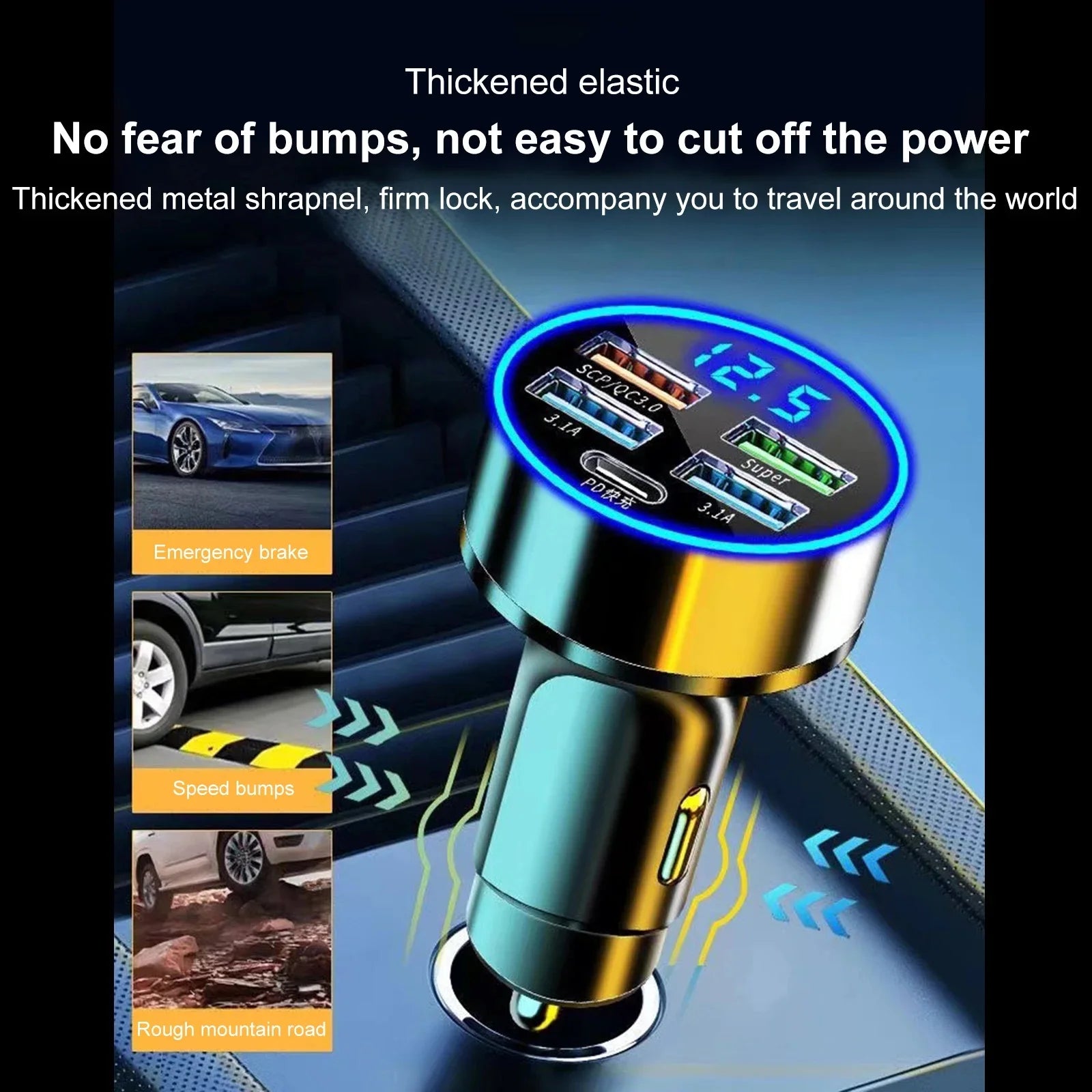 250W 5 Ports LED Car Charger Fast Charging Adapter Type C PD Mini Car Phone Charger For iphone Samsung Huawei Xiaomi