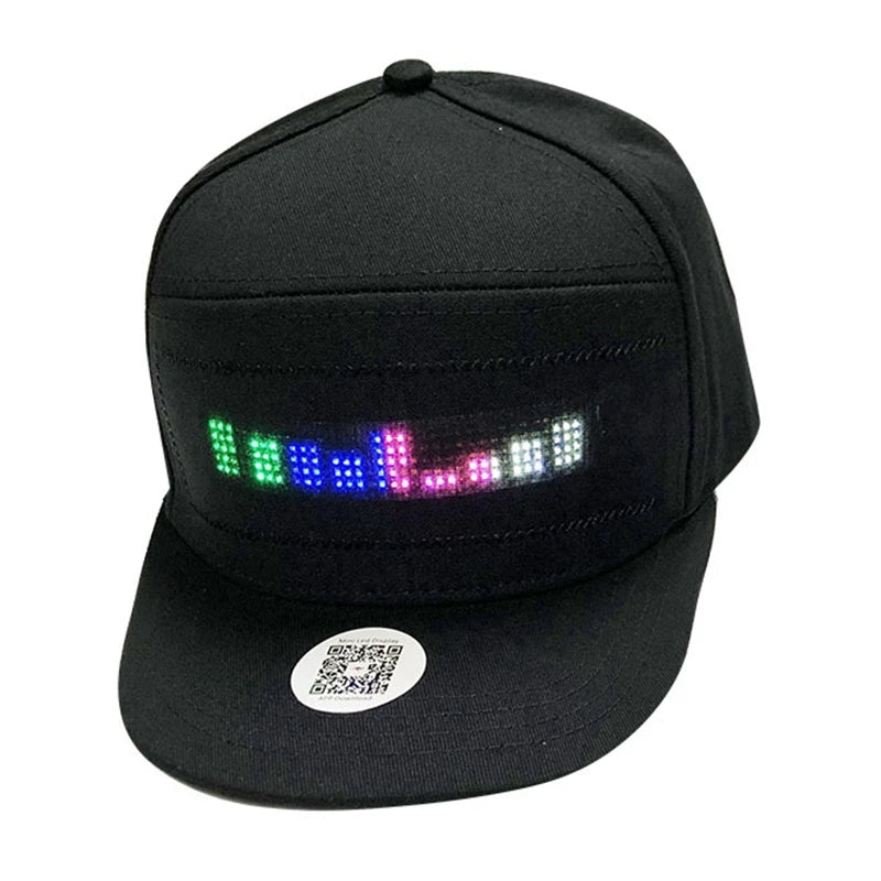 Gorra de béisbol unisex recargable por USB con Bluetooth, aplicación programable, pantalla LED de mensaje desplazable, gorra Snapback de hip hop