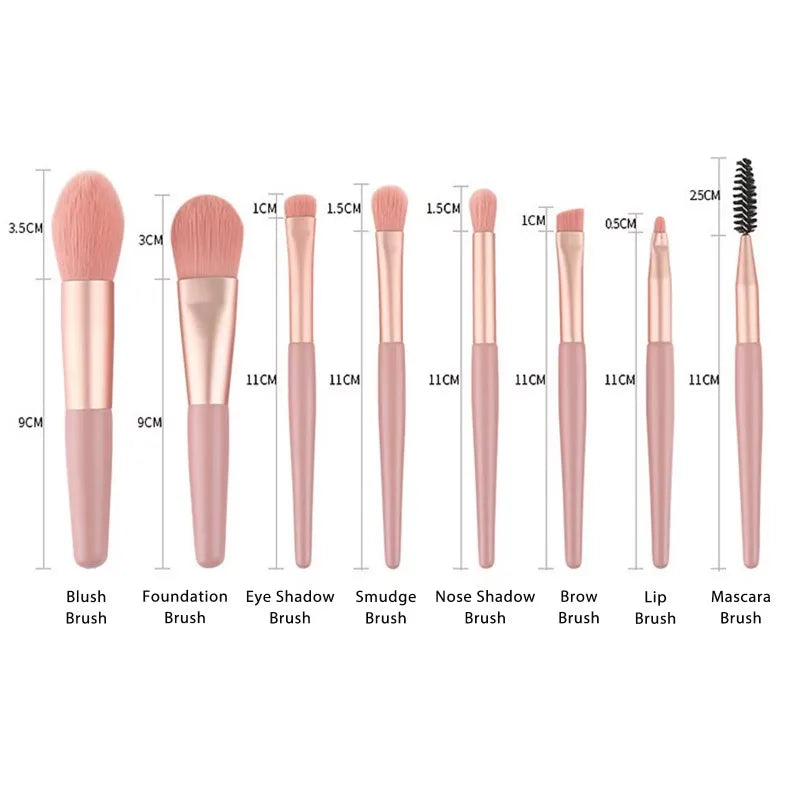 Lot de 8 pinceaux de maquillage portables pour fard à paupières, fond de teint, estompeur, doux et moelleux, pour cosmétiques, anti-cernes, outil de maquillage professionnel