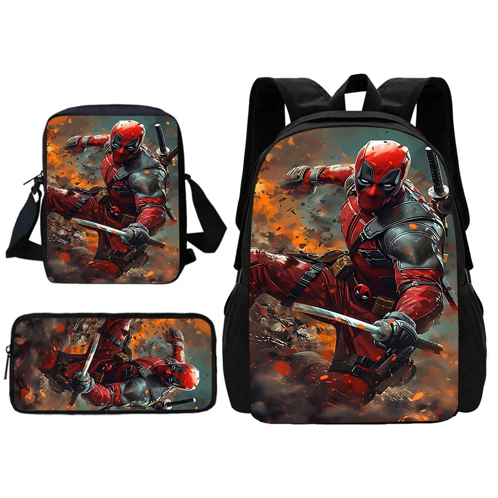 Deadpool Child School Backpack With Shoulder Bag Pencil Bags School Bags for Boys Girls Best Gift