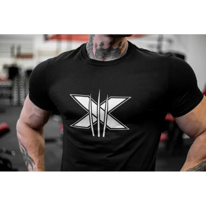 Ropa de gimnasio para hombre, camiseta de manga corta de algodón deportivo, para correr, entrenamiento, ajustada, estampada, sudadera, camisetas casuales