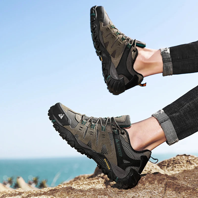 HIKEUP Zapatillas de senderismo para hombre de cuero de ante, calzado de exterior resistente al desgaste, zapatillas tácticas de trekking, senderismo y caza para hombre
