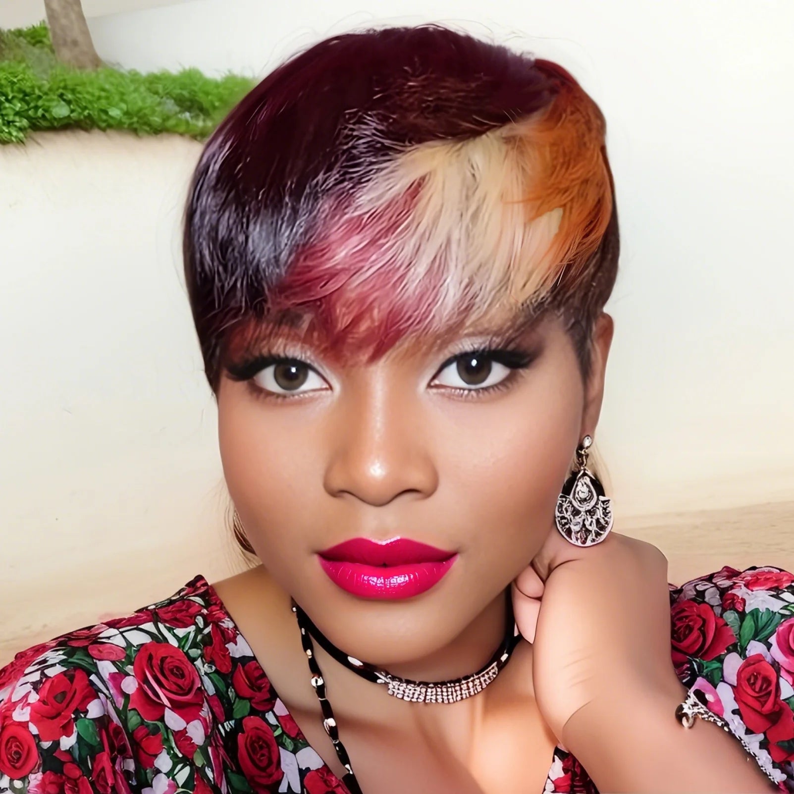 6-Inch Colorful Pixie Cut Human Hair Wig β Lightweight with Layered Bangs