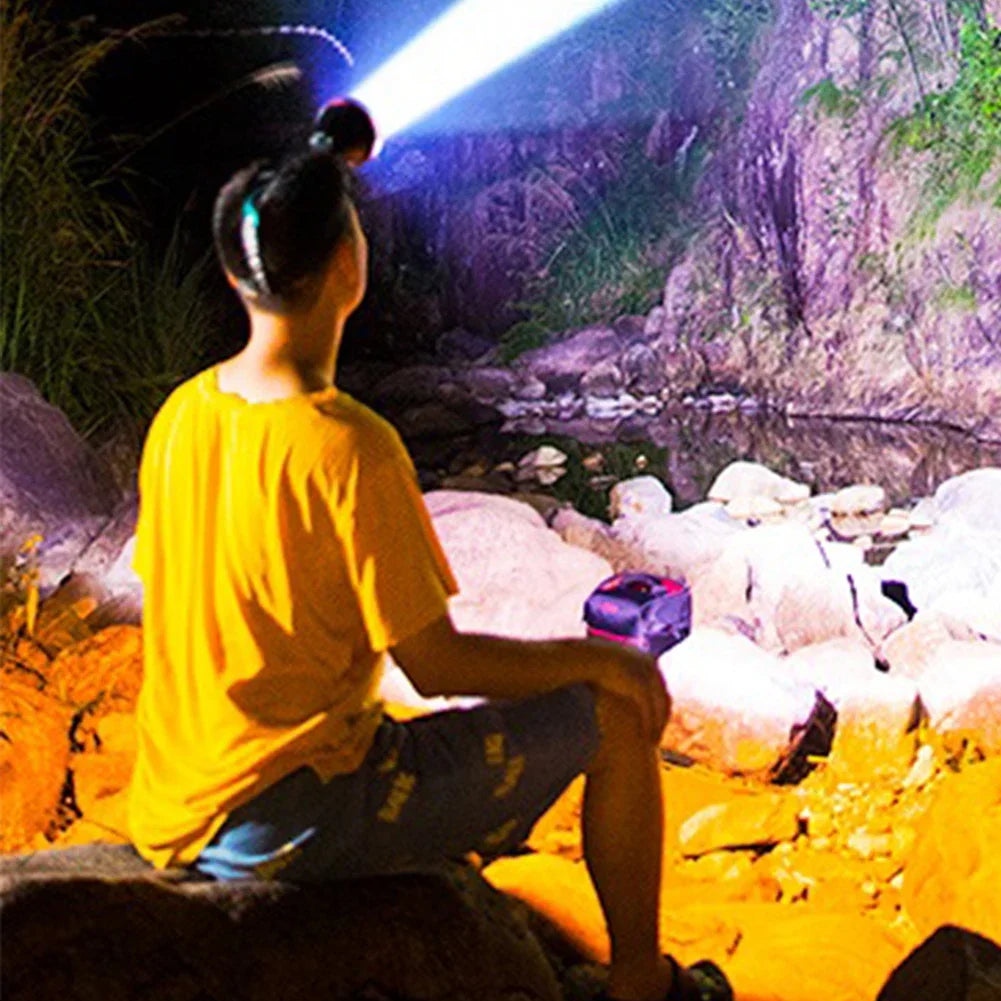 Linterna de pesca Linterna frontal recargable LED de largo alcance Lámpara de pesca nocturna montada en la cabeza para acampar al aire libre, correr, andar en bicicleta
