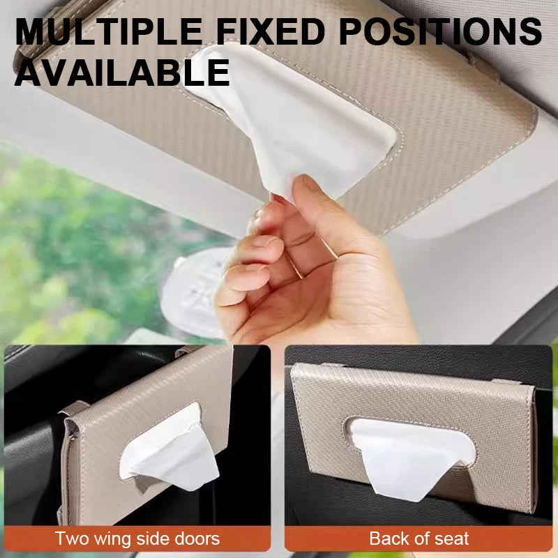 SEAMETAL Parasol de coche con dispensador de pañuelos, caja de pañuelos universal para interior de coche, bolsa de almacenamiento de toallas de papel de fibra de carbono, cajas de pañuelos para parasol