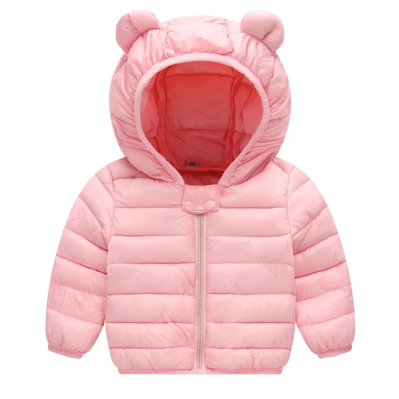 Abrigo de plumón de invierno para bebés, chaqueta de dibujos animados para niños y niñas, ropa de abrigo con capucha cálida para niños, nueva ropa de algodón ligero de otoño, top casual para niños