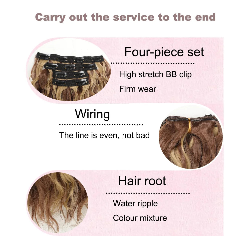 Peluca sintética para mujer de 12 pulgadas, 4 piezas/juego, extensiones de pelo corto, extensiones de pelo ondulado, extensiones de pelo ondulado, dorado miel