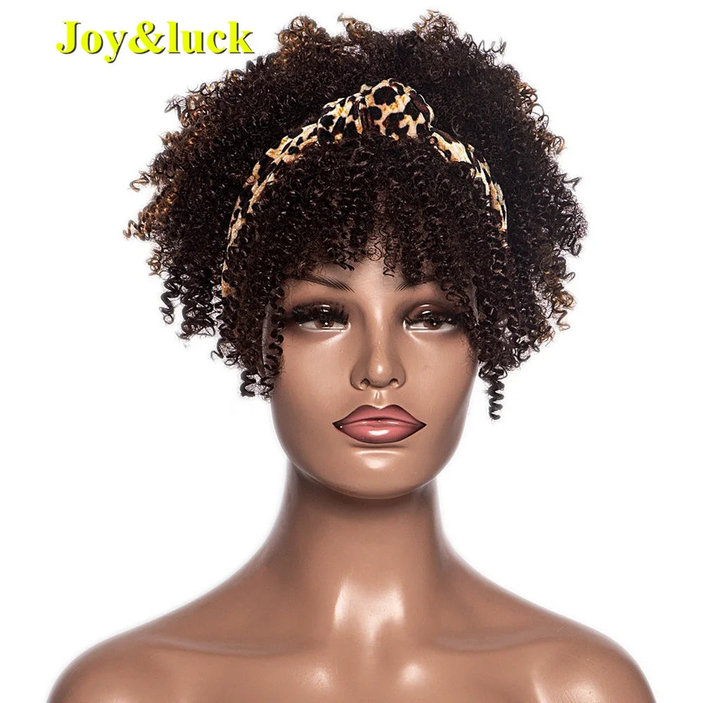 Burgundy Afro Curly Headband Wig