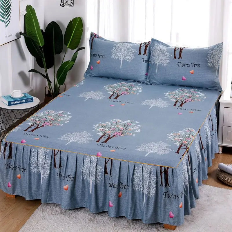 Colcha y cubrecama estilo coreano con volantes de cama transpirables, antimanchas y sin encogimiento, protector Simmons