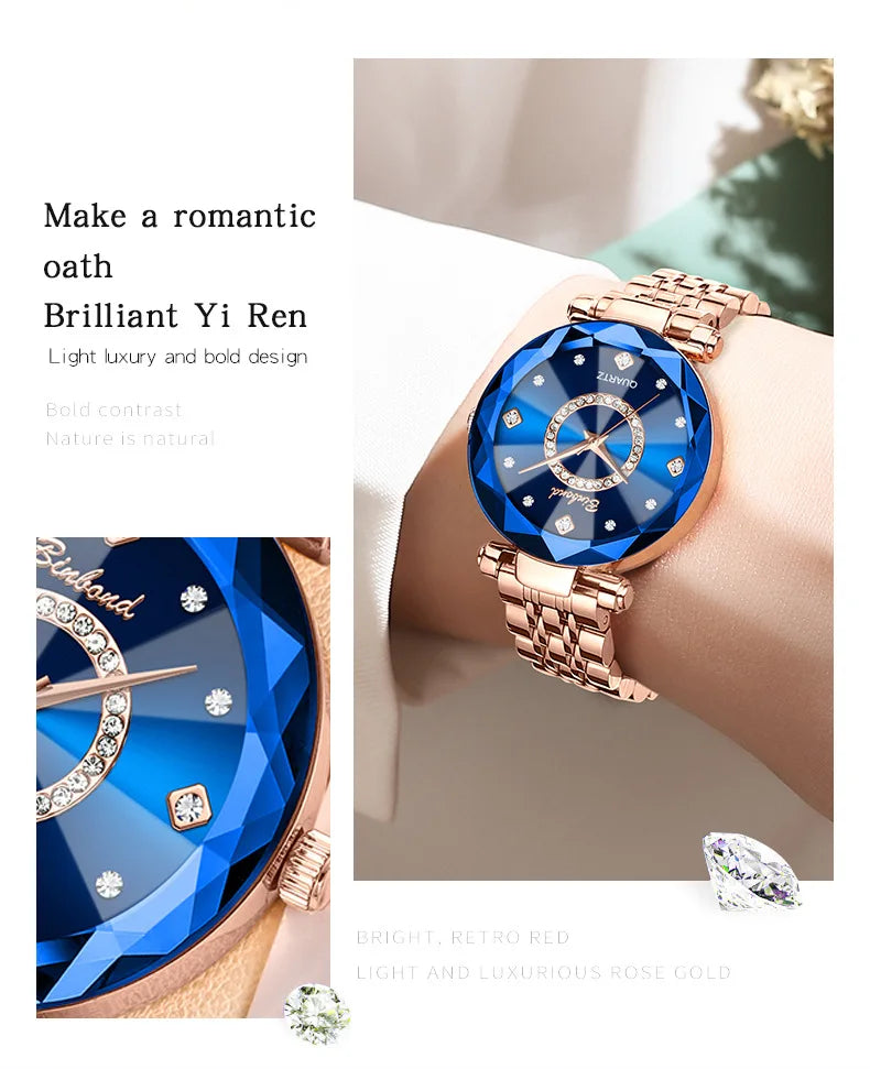 Reloj de Mujer de Lujo Ligero a la Moda con Diamantes, Reloj de Cuarzo Elegante Impermeable V005