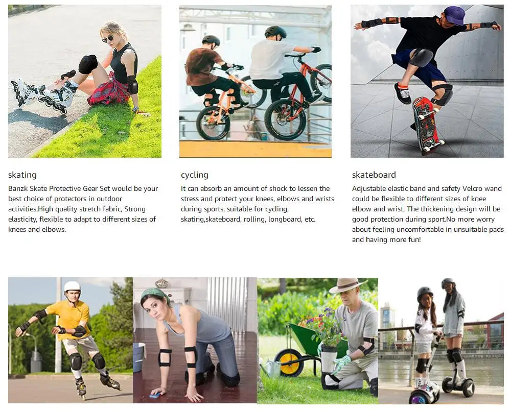 Lot de 6 genouillères, coudières et protège-poignets pour adultes et enfants, protections pour skateboard, équipement de protection 6 en 1 pour roller, trottinette