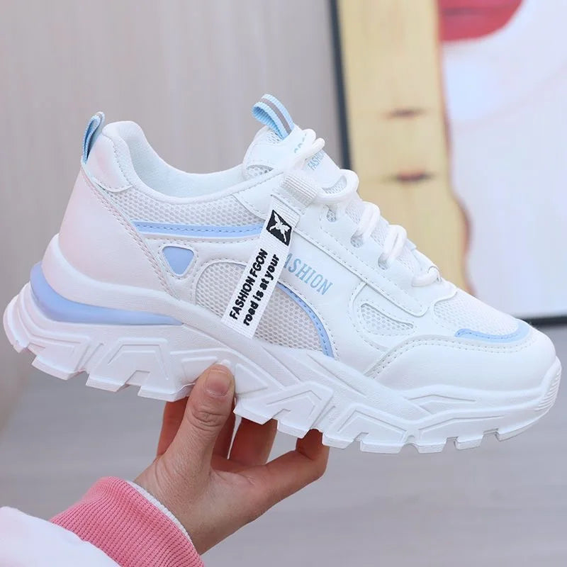 Women Sneakers Spring Autumn Lace-up Wedge Sneakers Women Breath Thick Bottom Lightweight Sports Shoes Comfortable Leisure Shoes