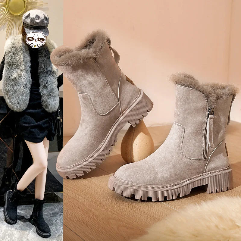 Women's Boots Winter High Top Cotton Shoes Plush Warm Snow Boots Casual Non-slip Platform Boot Side Zip Ankle Boots Botas Mujer