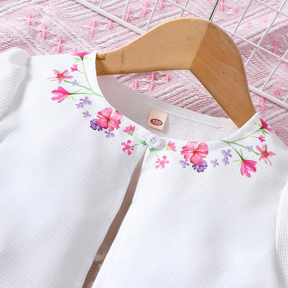 Conjuntos de ropa casual para niños y niñas primavera verano, abrigo de manga larga con estampado floral, vestido sin mangas para niños de 2 3 4 5 6 7