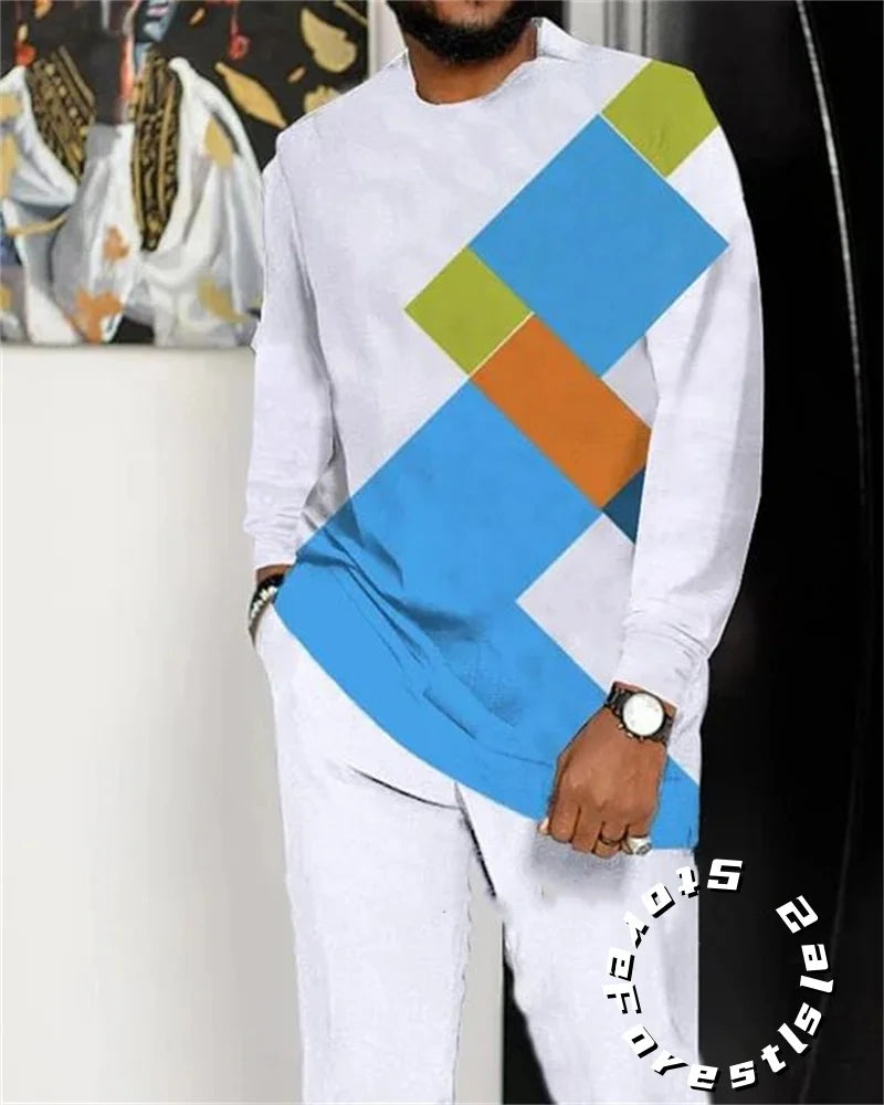 Conjunto de Ropa de Moda para Hombre, Chándal, Traje Casual para Caminar, Ropa Urbana Oversize, Camiseta de Manga Larga y Pantalones, Conjunto de 2 Piezas