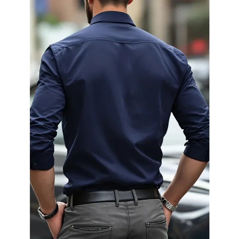 Men's Shirt Brand New Solid Color Long Sleeve Smart Casual Four Season Elastic Male Business Shirts