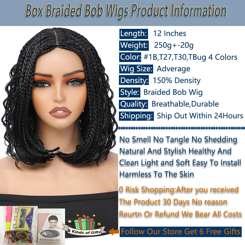 New Style Bob Box Braided Wigs For Black Women 12inches Synthetic Box Braids Crochet Hair Wigs On Sale Clearance Short Black Wig