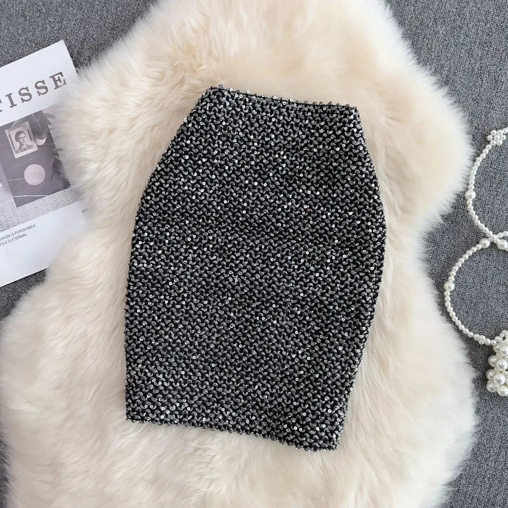 Faldas de mujer elegantes con lentejuelas, faldas de mujer formales para oficina, de primera calidad, elegantes y chic, oferta de lujo original estilo coreano de moda