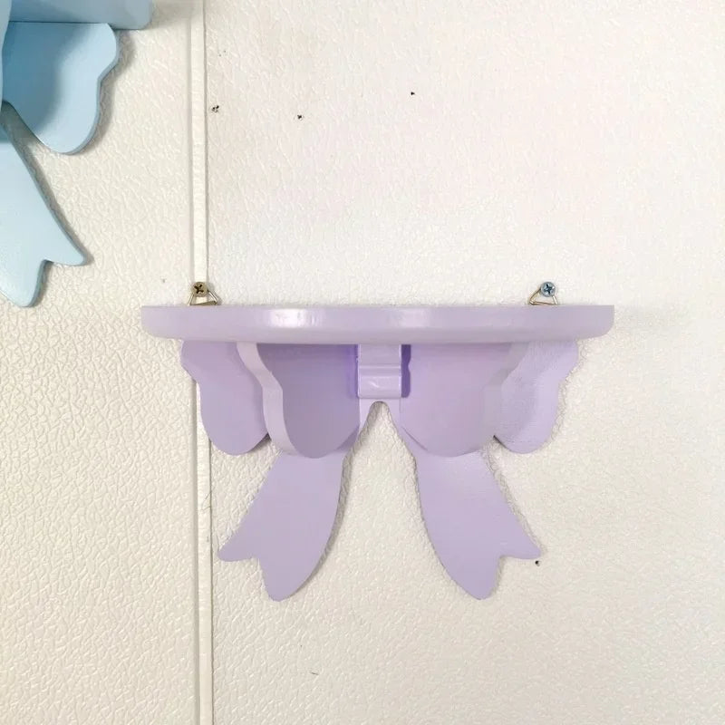 Wooden Decorative Shelves Girls' Room Organizer Holder Pink Wall Shelf Decor Frame Bows Decoration Wooden Storage Rack