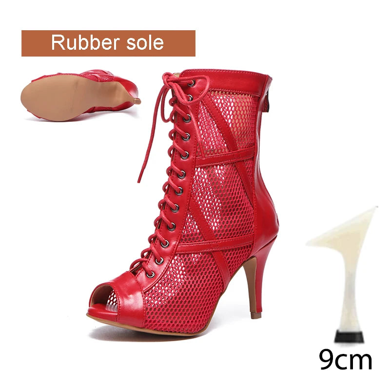 DKZSYIM Zapatos de baile latino para mujer, color rojo y negro, zapatos de jazz de salón de baile, tacones de 5-11 cm para mujer y hombre, para salsa y tango