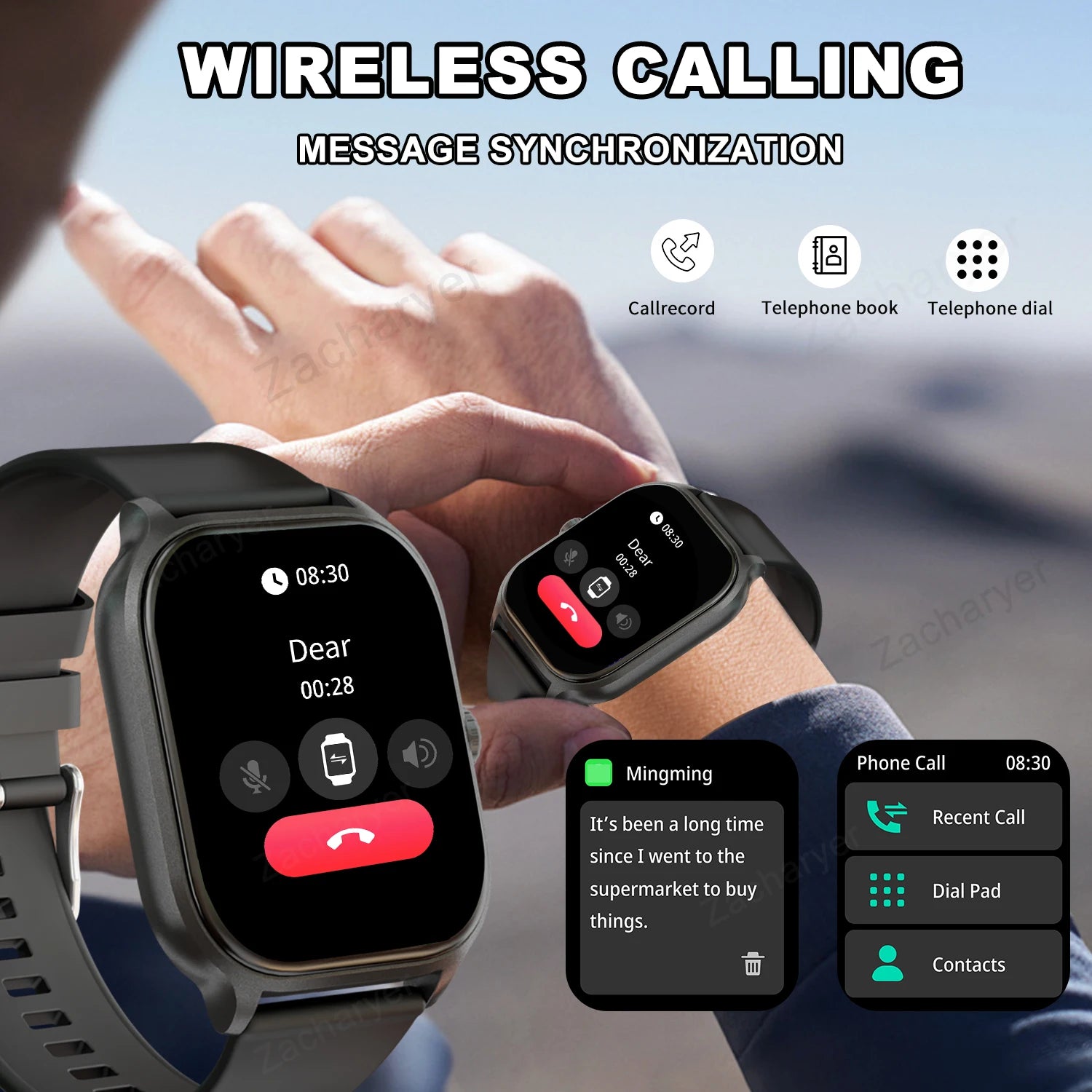 Smartklokke, trådløs anrop/oppringing, multisportmodus, anropspåminnelse og avvisning, SMS-påminnelse, for iPhone/Andriod