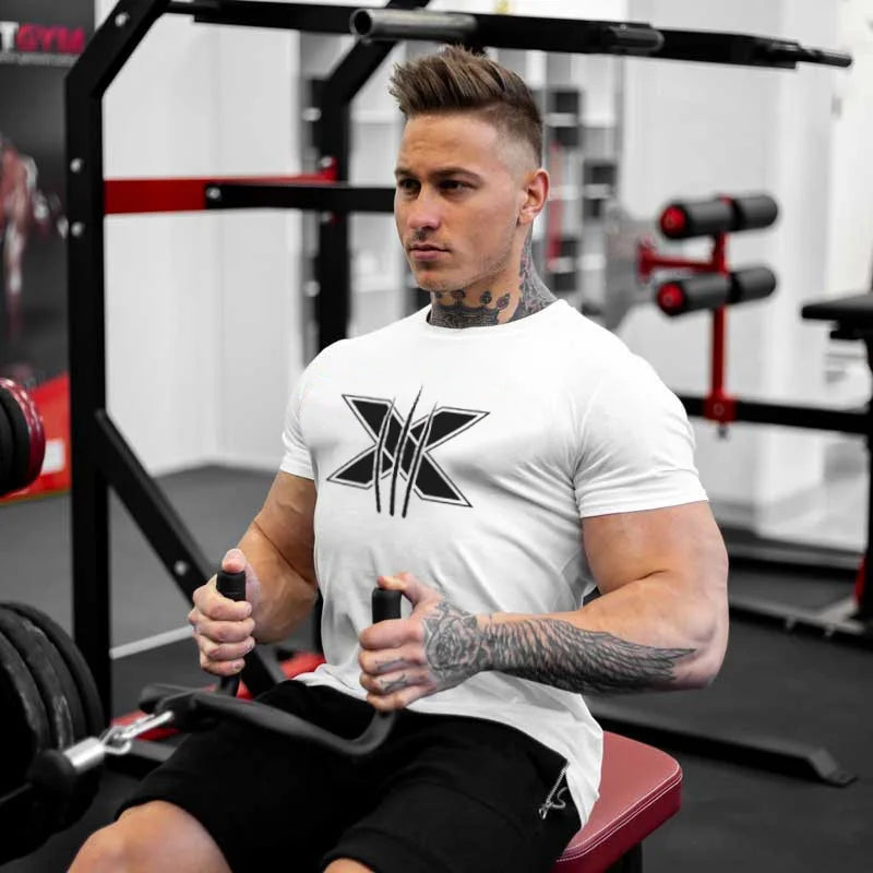 Ropa de gimnasio para hombre, camiseta de manga corta de algodón deportivo, para correr, entrenamiento, ajustada, estampada, sudadera, camisetas casuales