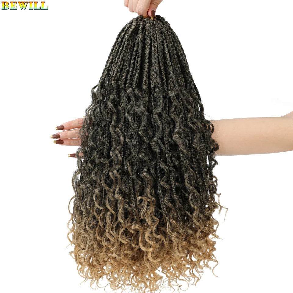 18" Long Boho Braids Extensions Goddess Box Braids Crochet Hair Black Purple Pink Synthetic Braiding Hair Bohemian Hippie Braids