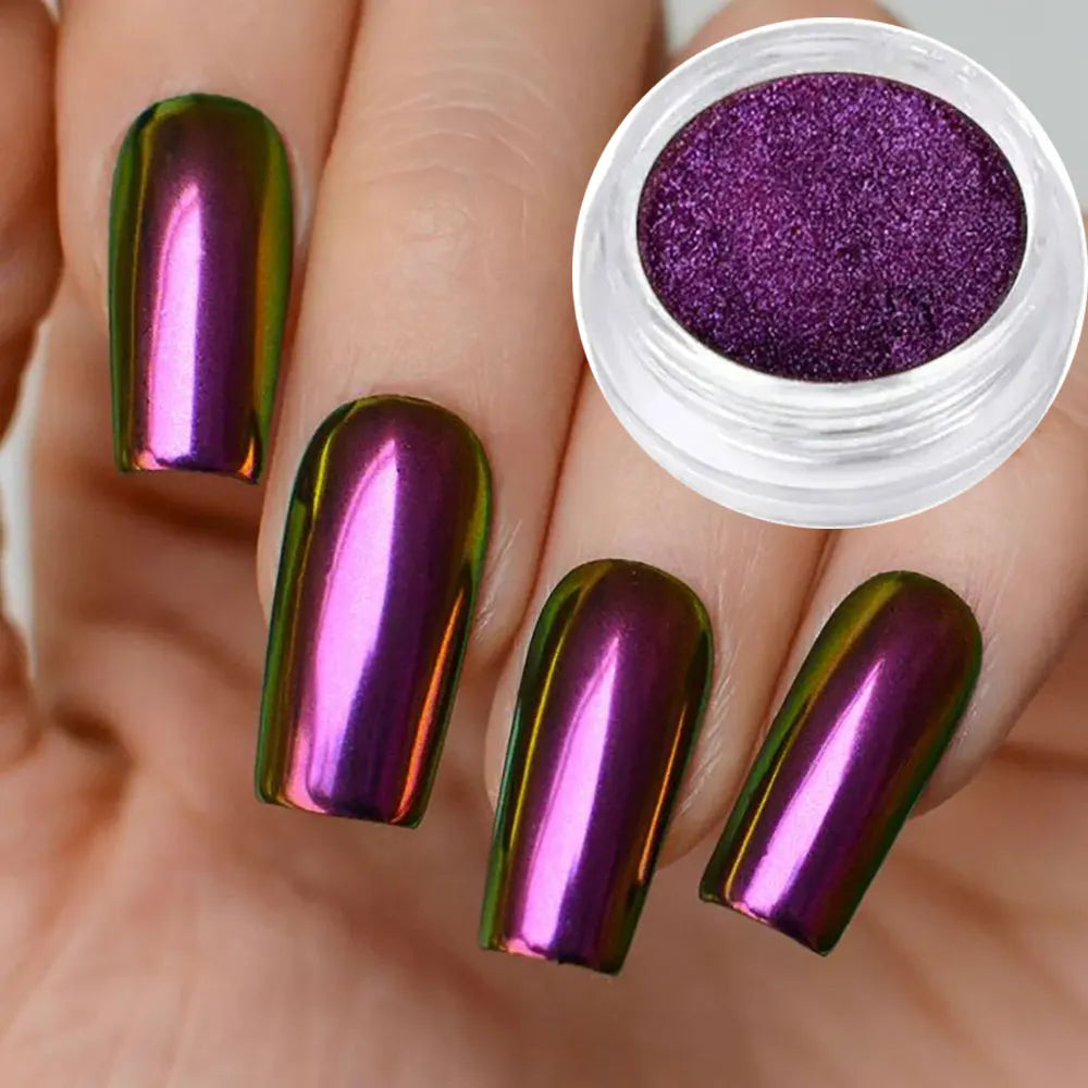 1jar Purple Color Shift Chrome Nail Powder Chameleon Metallic Mirror Effect Nail Fine Dust Manicure Rubbing Pigment Dust 0.3g R4