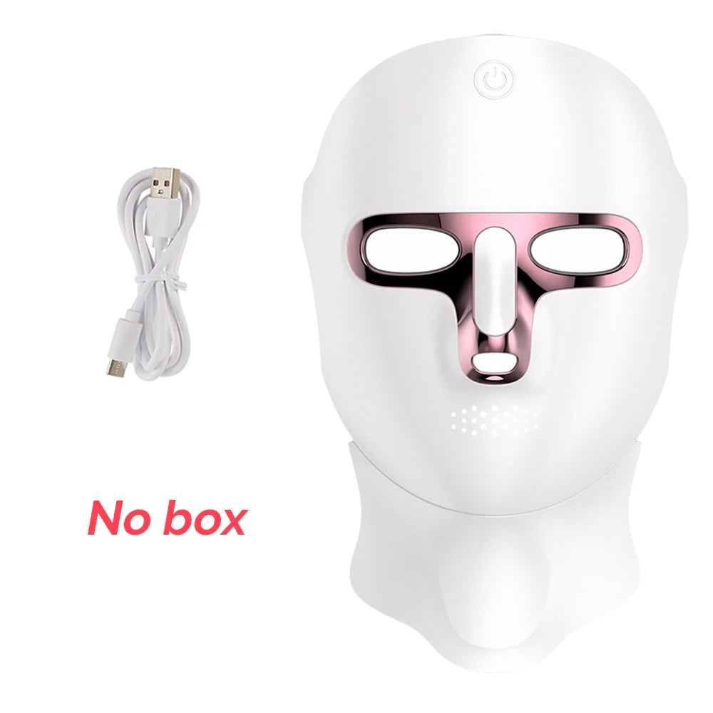 Mascarilla facial LED de 7 colores para rejuvenecimiento facial y de cuello con fotones, blanqueamiento, estiramiento, recargable, para el cuidado de la piel y el cuello, tratamiento de belleza