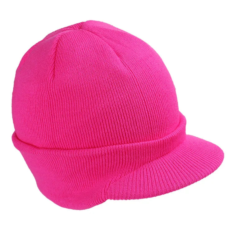 Gorro Holgado de Punto de Invierno para Hombre y Mujer, Gorro Grande a la Moda con Visera Estilo Militar, Gorro de Lana Cálido, Gorro de Esquí de Pato de Otoño, de Punto