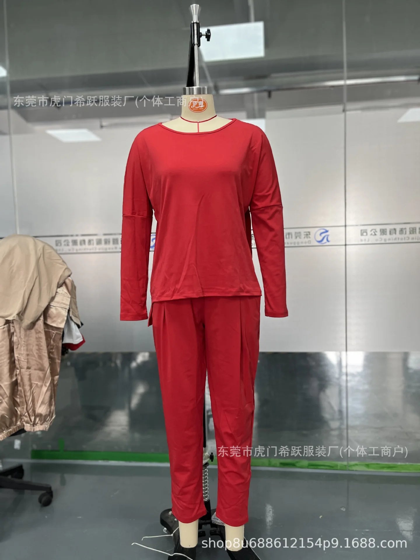 Conjuntos de dos piezas de pantalón para mujer, tops lisos de manga larga, cuello redondo, casual, pantalones largos de cintura media, bolsillos, elegante regular