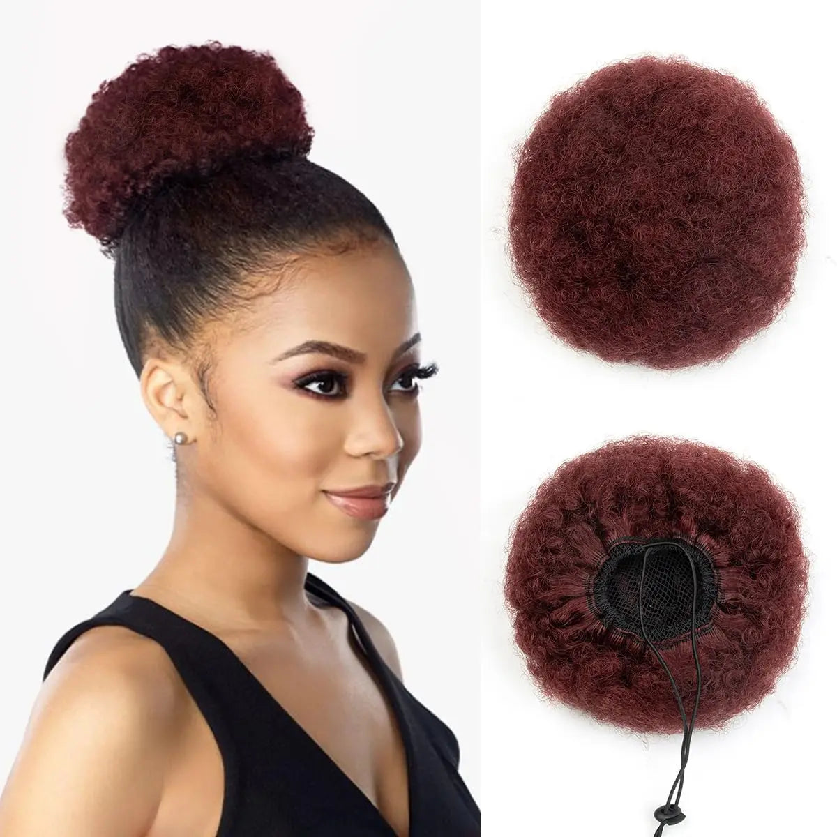 Queue de cheval en cheveux humains bouclés Afro Crépus Chignon à cordon de serrage Extensions de chignon haut à clipser pour femmes noires 4 6 8 pouces