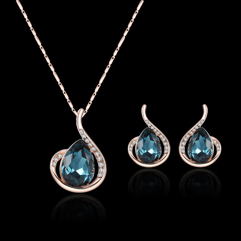 Juego de joyas de 3 piezas/set para mujer, elegante collar con colgante de diamantes de imitación en forma de gota de agua y pendientes de gancho