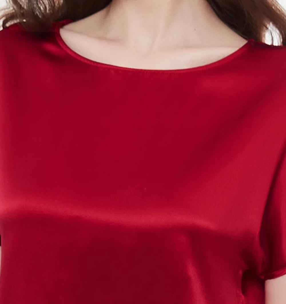 Conjunto de pijama de 2 piezas para mujer, pantalones capri, top de manga corta, seda de morera de 19 mommes, ropa de dormir, pijamas, ropa de estar por casa M-3XL