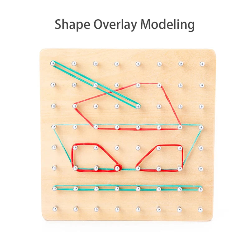 Juego de juguetes de madera Montessori de matemáticas para niños, figuras geométricas, banda elástica, tabla de clavos, juguete educativo creativo, regalo de Navidad ideal